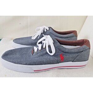 Polo Ralph Lauren men's size 14 D gray sneaker canvas NWOT red logo leather trim